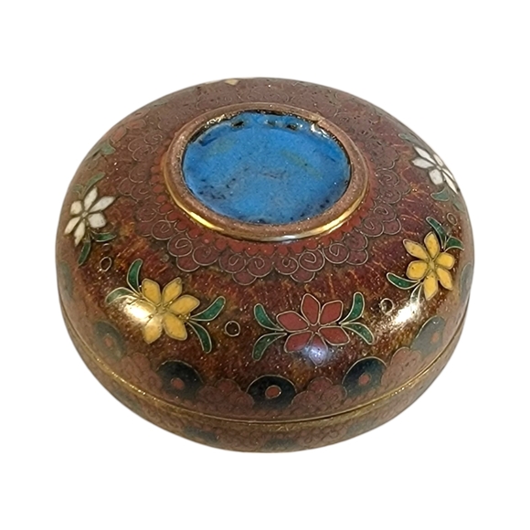 Antique 19th C. Japanese Cloisonné Sparkle Mica Phoenix Round Jewlrey Box Rare - Picture 6 of 11